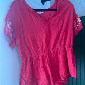 LOFT Red Embroidered Blouse